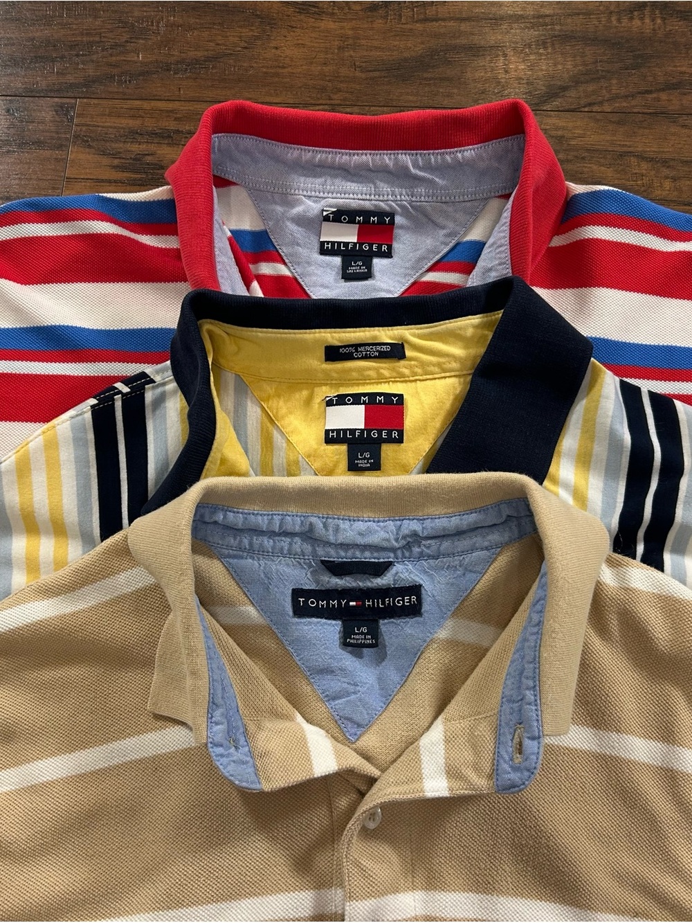VINTAGE Men’s Tommy Hilfiger Striped Polo Shirt Bundle collared polo retro Large